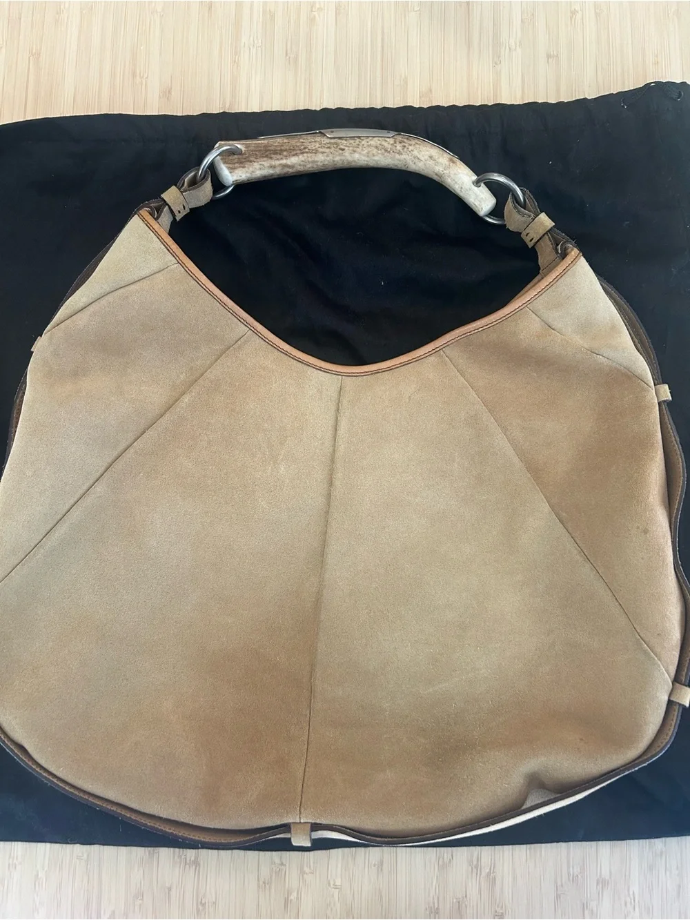 Yves Saint Laurent Rive Gauche Mombasa Hobo Bag Suede Calfskin Antler/Silver